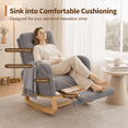 thumbnail image 6 of UHOMEPRO Modern Teddy Rocking Chair, Accent Rocker Chair with Solid Wood Frame, High Backrest, Pull-Out Footrest, Side Pocket, Accent Glider Rocker for Living Room Bedroom Nursery, Gray, 6 of 9