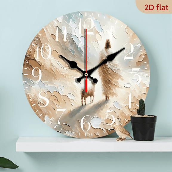 2D Flat 1pc 10Inch Elegant Silent Christian Wall Clock with Jesus Sheep Illustration - Decorative Round Wooden Clock, Battery-Powered (AA Not Included) - Ideal for Home Decor Gifts