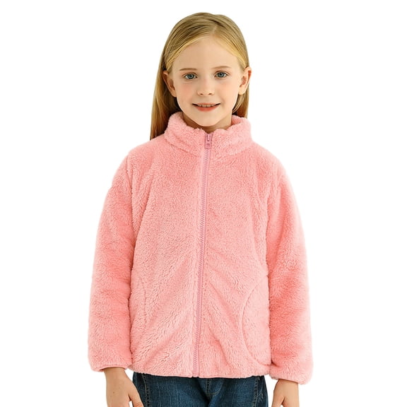 Girls Boys Fleece Jacket Teen Plain Polar Fleece Zipper Jacket Coat Toddler Kids Fall Winter Warm Outerwear with Pockets