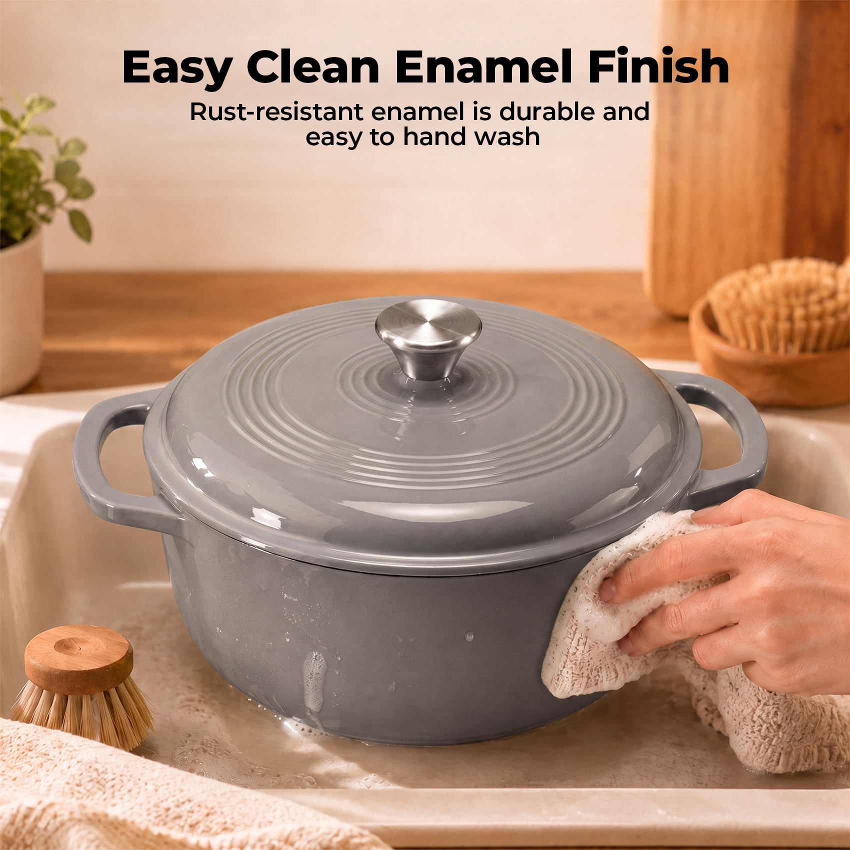 Alvantor Enameled Cast Iron Dutch Oven Pot with Lid-6Quart Non Stick Casserole Pot-Heavy Duty & Oven Safe up to 500° F for Bread Baking, Braising, Stews, Roasting
