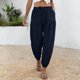 thumbnail image 5 of Pantalones de cintura elástica para las mujeres Color sólido empaquetado pies cordón longitud completa cónico Jogger bolsillos pantalones verde oliva mujeres, 5 of 6