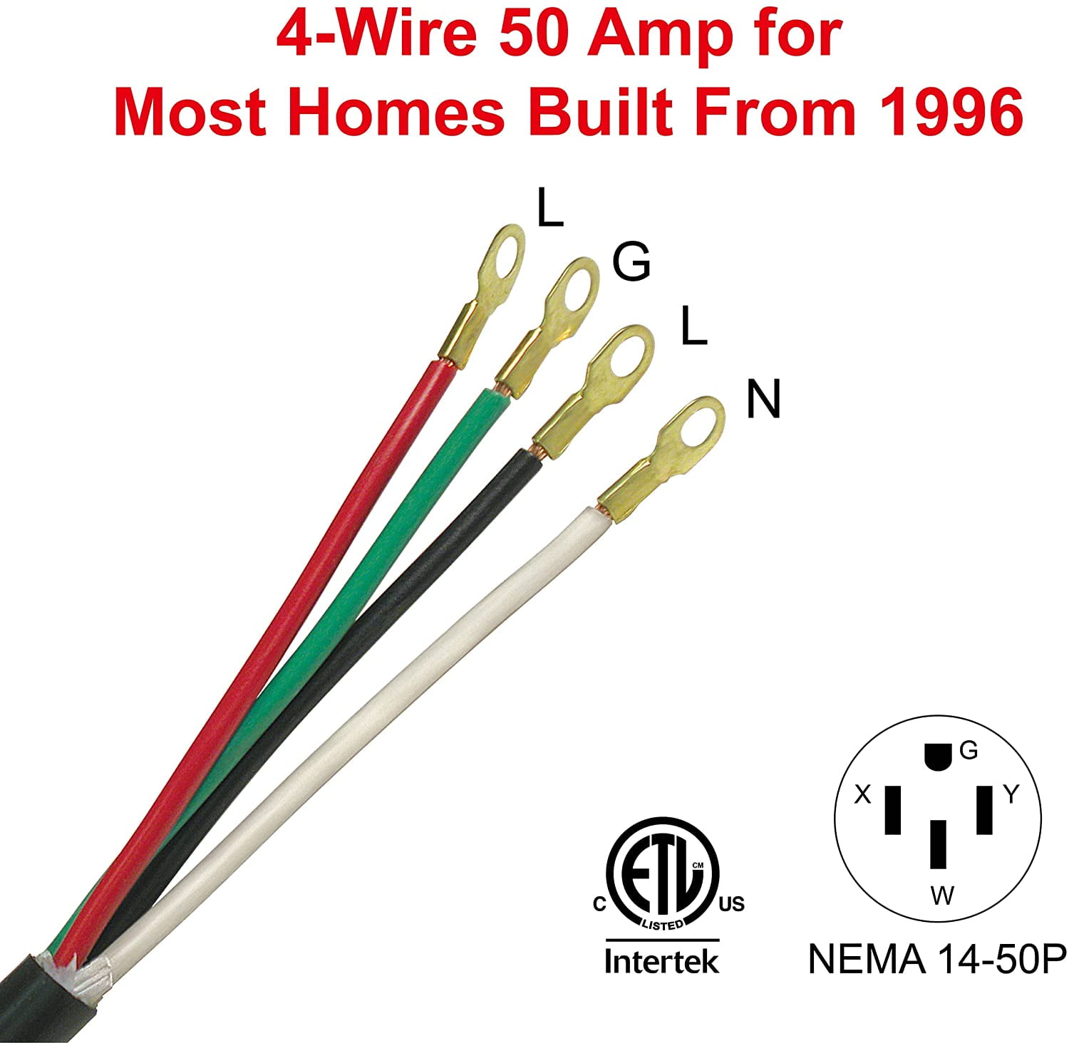 Clear Power 6 ft 6/2 & 8/2 SRDT, Indoor Dryer Cord, 4-Wire 50 AMP, Black, CP10023