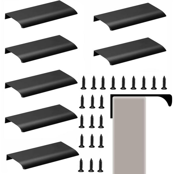 10Pcs Concealed Kitchen Cupboard Handles,Happon 150mm/5.9inch Back Mount Finger Edge Pull,Hidden Drawer Pulls,Finger Drawer Handles for Cabinet, Kitchen, Closet, Wardrobe, Door (Black)