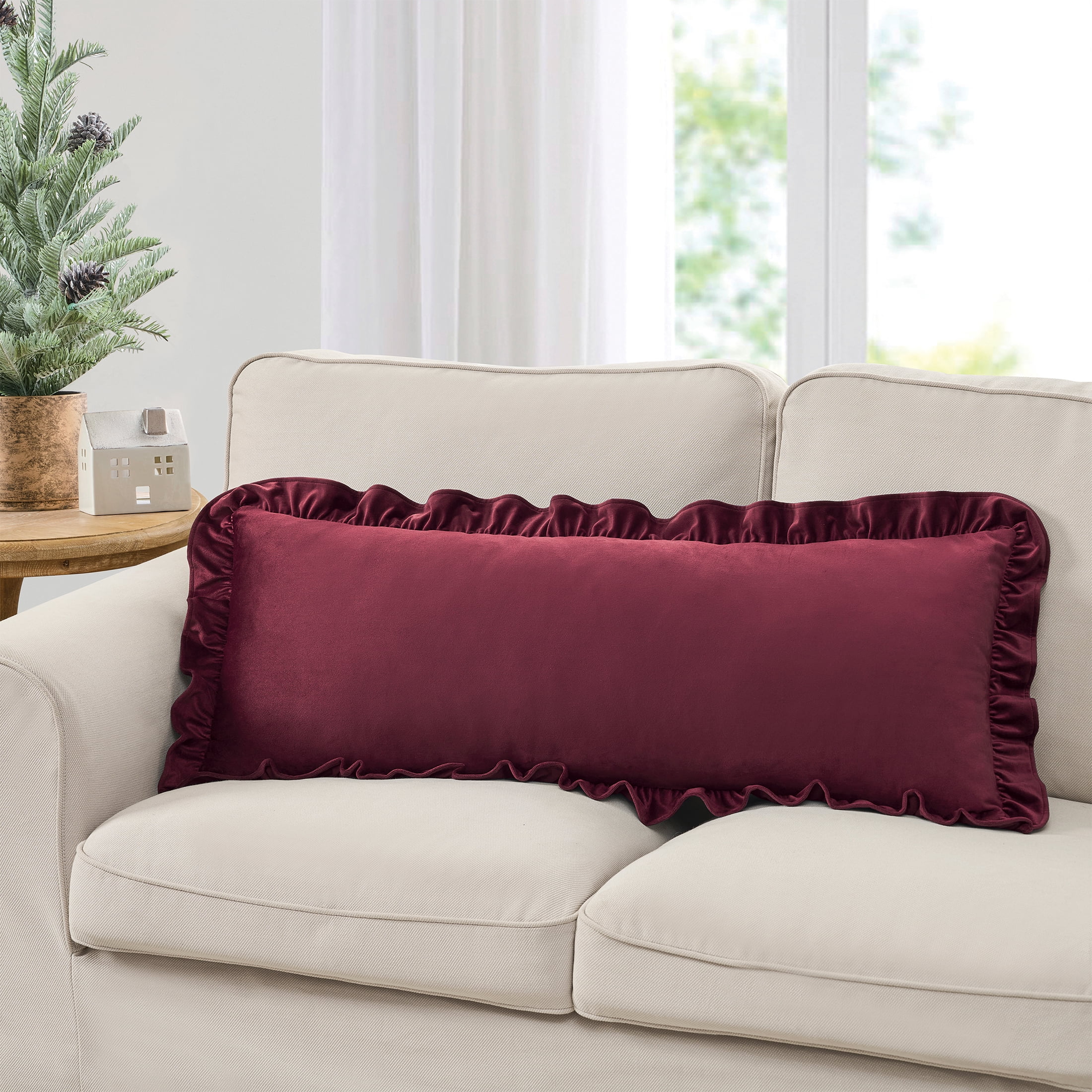 My Texas House 14" x 36" Red Ruffle Oblong Decorative Pillow