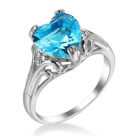 Light Blue Love Heart AAA CZ Wedding Band 925 Silver Ring Fashion Gift Size 6-10
