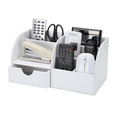 thumbnail image 6 of KINGFOM Desktop Drawers, PU Leather Pen Holder Desktop Organizer Office Supplies Storage Box for Pen/Mobile Phone/Remote Control, White, 6 of 9