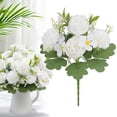 thumbnail image 2 of White Realistic Artificial Peony Flowers Faux Silk Bouquet for Cemetery Memorial Vase Home Table Centerpiece Decor, 1Pcs, 12X2In, 2 of 9