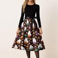 thumbnail image 2 of LWavelet Women's Long Sleeve Fit-and-Flare Dress, Floral Bunny & Carrot Patchwork Print with Satin Bow Belt for Casual & Easter Outfits Coffee 4XL, 2 of 4