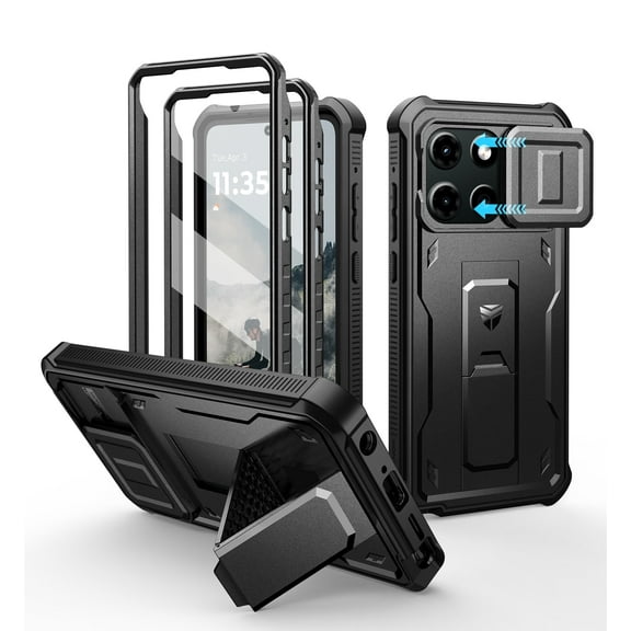 Dexnor for Motorola Moto G Stylus 5G 2025 Phone Case, [2 Front Frame] [Bulit-in Slide Camera Cover & Kickstand] Heavy Duty Military Grade Protection Shockproof Case with Screen Protector, Black