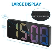 ORIA Electronic Digital Alarm Clock, 6.5inch Large Display LED Clock for Bedside Table Battery Clock with Temperature Display Adjustable Brightness Voice Control for Home, Multicolor