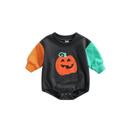 

Calsunbaby Newborn Baby Girls Halloween Bodysuit Baby Boys Pumpkin Print Long Sleeve Romper One piece Clothes Gray 0-6 Months