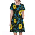thumbnail image 1 of Fotbe Sunflowers And Blue Flower Vestido Largo de Moda para Mujer, Vestido Tipo Camiseta con Manga Corta y Estilo Casual a Rayas y Bloques de Color, 1 of 6