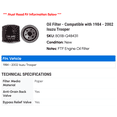 thumbnail image 2 of Oil Filter - Compatible with 1984 - 2002 Isuzu Trooper 1985 1986 1987 1988 1989 1990 1991 1992 1993 1994 1995 1996 1997 1998 1999 2000 2001, 2 of 2