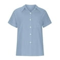 thumbnail image 3 of Htigea Womens Short Sleeve Casual Button Down Shirts Summer Soft Fashion Cotton Blouses Tops with Pocket Sky Blue,M, 3 of 6