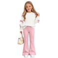 thumbnail image 6 of CYRBOKO Girls 2‑Piece Outfit Set, Casual Fall Winter Elastic Waist Bow Long Sleeve Tops and Flare Pants Beige Size 11-12 T, 6 of 8