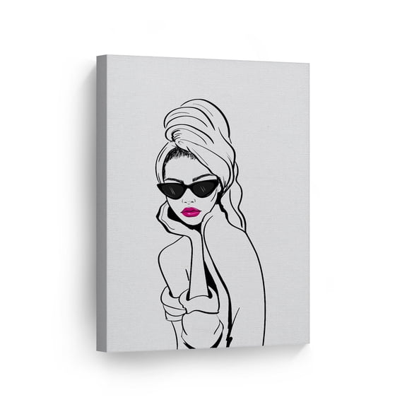 Smile Art Design Woman and Pink Lips Audrey Hepburn Style Drawing Glam Fashion Canvas Wall Art Print Office Bathroom Teen Girl Room Women Dorm Bedroom Living Room Wall Decor Ready to Hang 12x8