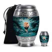 Yatskia Forest Lion Small Cremation Urns for Human Ashes Adult Men and Women, Large Memorial Urn for Ashes Adult, (Monar 10 Inch and 3 Inch)