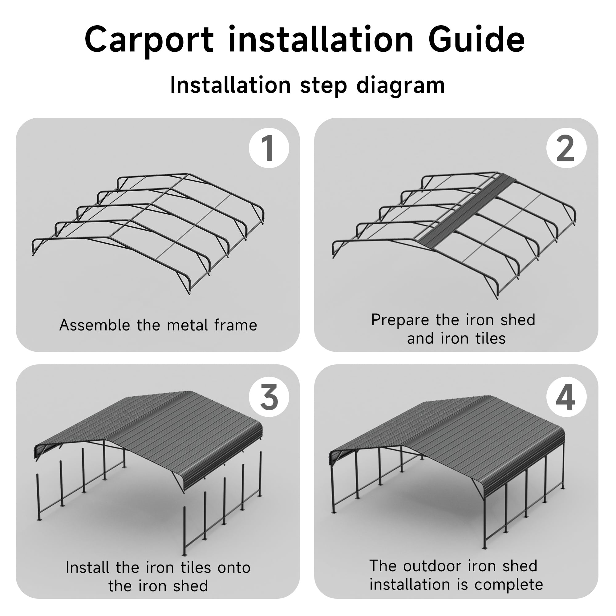 EASYHAWK 20x20 FT Heavy Duty Galvanized Steel Carport - Outdoor Metal Carport Vehicle Shelter for Cars, Trucks, SUVs, Boats & Tractors