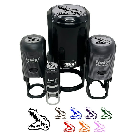 Smiling Toothy Crocodile Alligator Chomp Self-Inking Rubber Stamp Ink Stamper - Brown Ink - Small 3/4 Inch