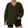 thumbnail image 2 of Wlynlyn Plus Size Tops for Women V Neck Long Sleeve Oversized Sweatshirts Lightweight Side Split Tunic Tops, 2 of 5
