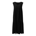 thumbnail image 5 of Xdegoge Linen Summer Boho Dress for Women Maxi Tiered V Neck Sleeveless Sundress Solid Flowy Beach Vacation Outfit, 5 of 7