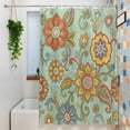 thumbnail image 3 of Teal Green Boho Floral Small Stall Shower Curtain, Waterproof Shower Curtains for Bathroom, Vintage Abstract Art Ethnic Flowers Washable Fabric Bath Curtain for Bathtub with Hooks 36x78 Inches, 3 of 9
