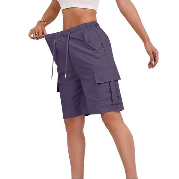 Bermuda Shorts for Women Knee Length Casual Wide Leg Drawstring Hiking Work Summer Cargo Shorts with Pockets, S