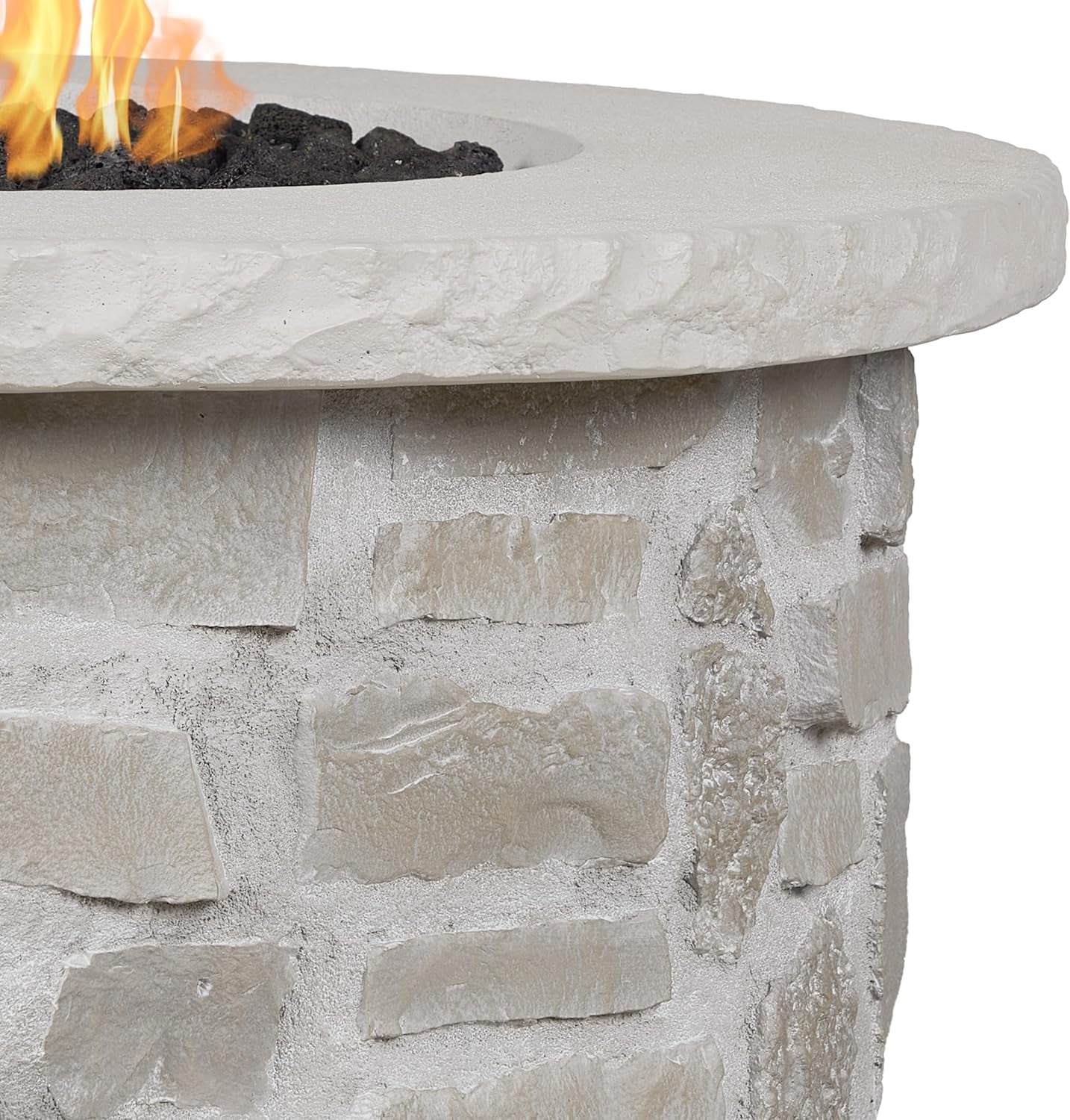 Real Flame Scottsdale 40" Round Stone Propane Fire Pit Table in Beige