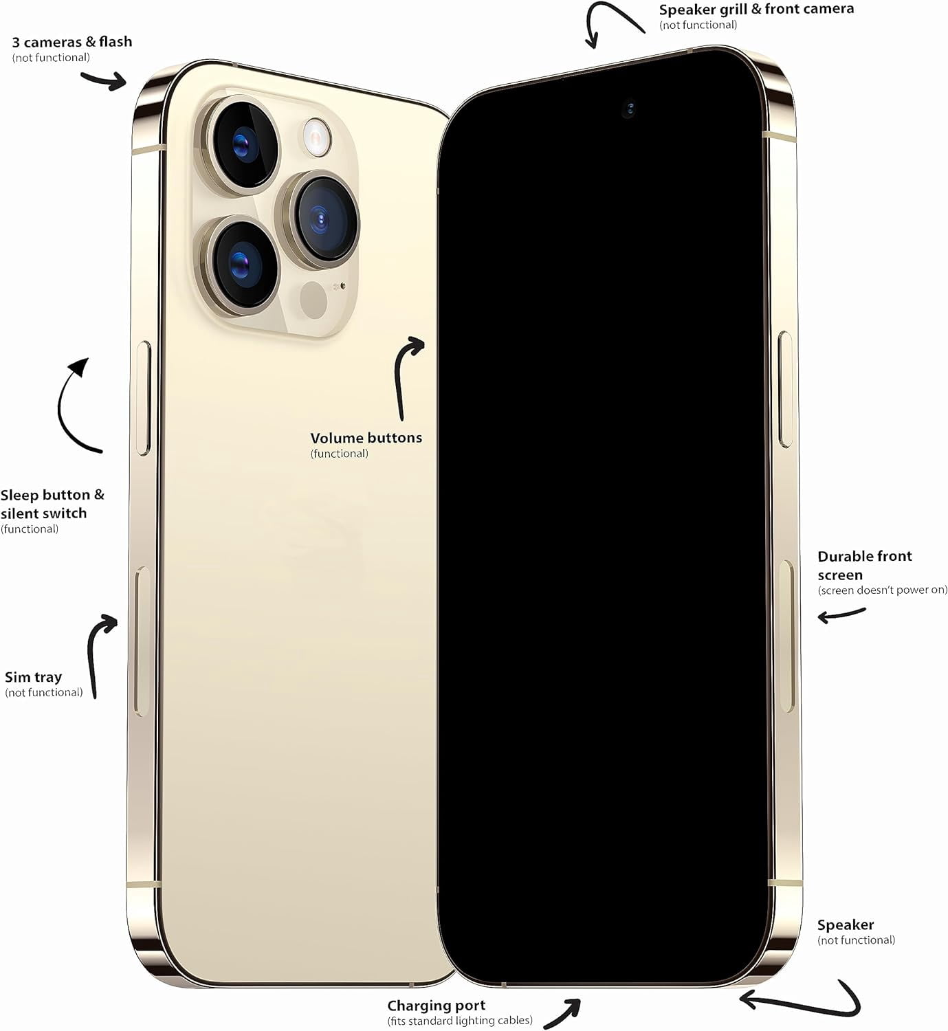 Dummy Premium Display Model Phone for Apple's iPhone Max Pro 14, Gold Replica Device for Display and Prank | Compatible with iPhone Cases - Max Pro 14, Gold