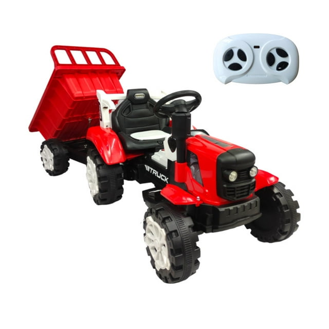 Montable Eléctrico The Baby Shop - Tractor de 6v con Remolque y Control Remoto Rojo -