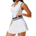 thumbnail image 2 of Women'S Tennis Skirt Ribbed Golf Skirt Half Zip Pleated Sports Skirt with Built-in Shorts and Bra White XXXL, 2 of 8