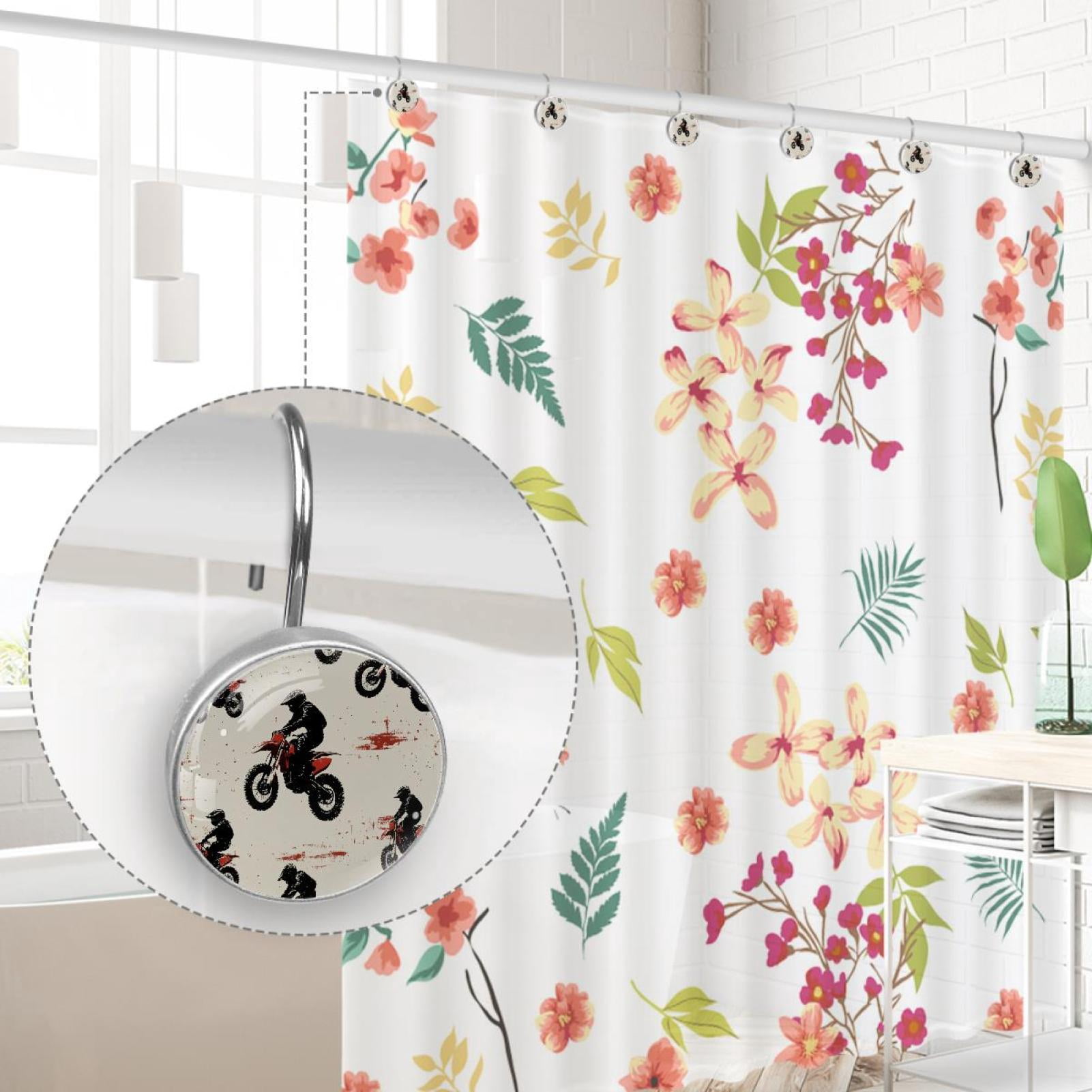 Red Motor Crossing Shower Curtain Hooks Round Crystal Glass, Set of 12 Shower Curtain Rings - Shower Hooks for Curtain Shower Rings