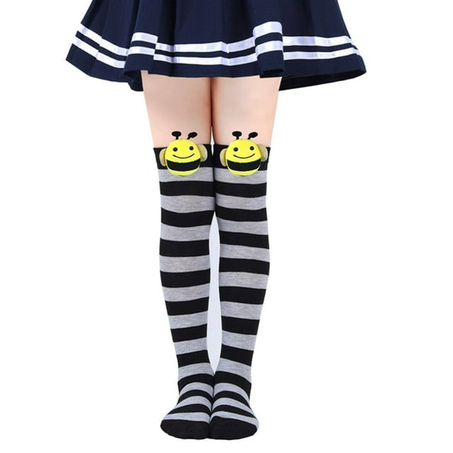 Kids Girls Knee High Socks Cute Halloween Striped Bee Animal Socks Long Boot Crazy Silly Fun Gift for Child