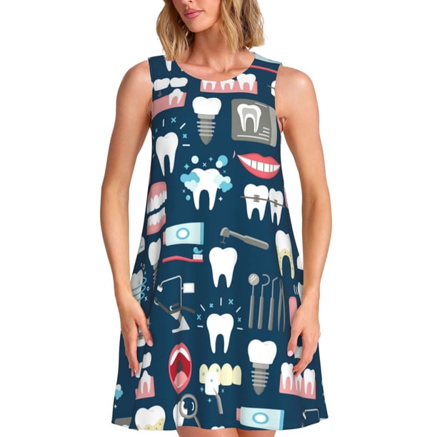 Fotbe Dental Vestido de Verano sin Mangas para Mujer – Vestido Midi Línea A, Estilo Camiseta Floral, Vestido Playero Casual y Fluido