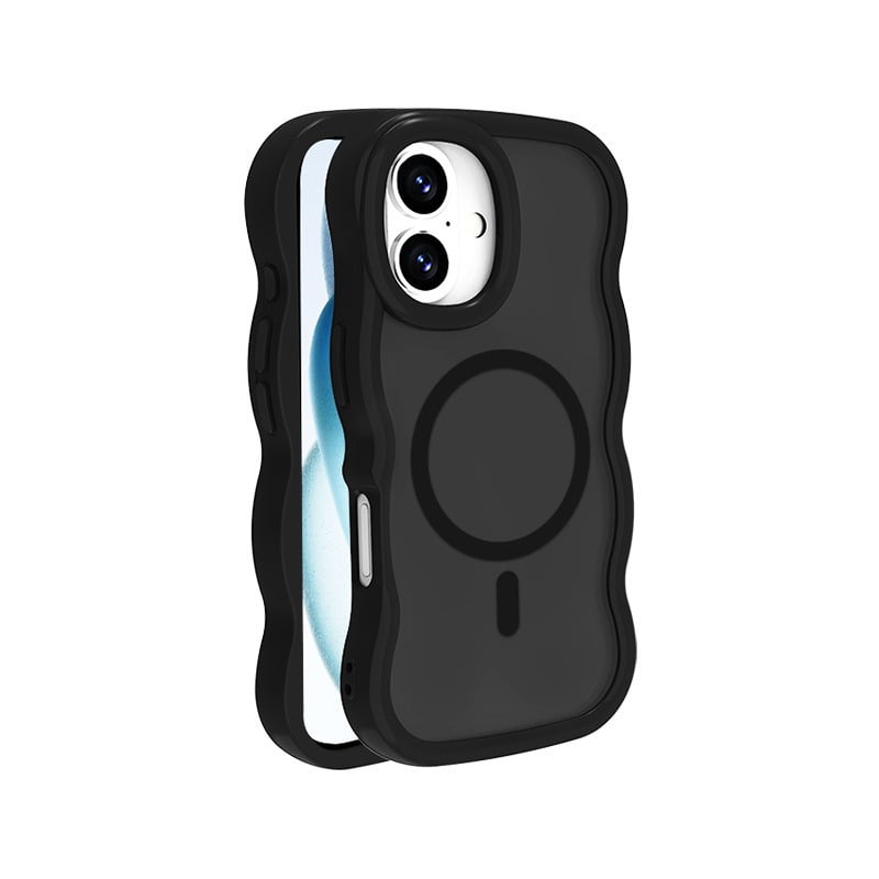 Curly Wavy Frame Matte Clear Magnetic Case for iPhone 14/15/16/17 Plus Pro Pro Max Shockproof TPU Bumper Cover
