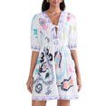 thumbnail image 1 of Gupgi Robe Courte Fleurie pour Femme à Manches Courtes, Robe Babydoll Fluide à Col en V, Robe Chemise Coupe Ample, Mini Robe d'Été Bohème, 1 of 8