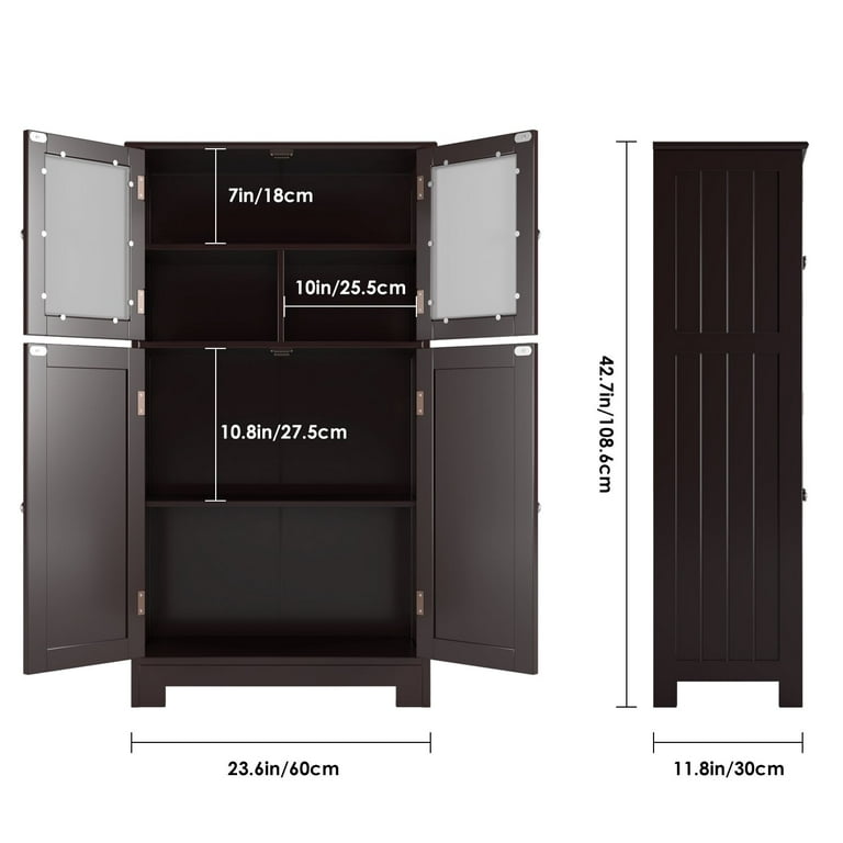 Homfa Bathroom Floor Storage Cabinet, Wood Linen Cabinet with Doors An