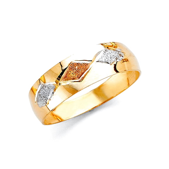 14k Yellow Gold White Gold and Rose Gold 6mm Light Tapered Wedding Band Ring Size 7 Wedding Band for Women and Men