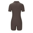 thumbnail image 4 of aidice Bodysuits for Women Ribbed Lapel Neck Button up Short Sleeve Slim Fitting Workout Shorts Jumpsuits, 4 of 4