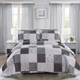 thumbnail image 1 of Ycosy Juego de edredón floral tamaño king Juego de ropa de cama a cuadros con retazos, colcha reversible con flores, colcha ligera moderna, edredones a cuadros grises, blancos y negros, juegos de fund, 1 of 5