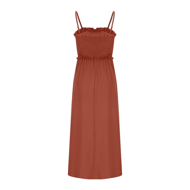 Oplxuo Women's Spaghetti Strap Smocked Maxi Dress Summer Casual Boho  Sleeveless Flowy A ine Long Beach Sundresses - Walmart.com