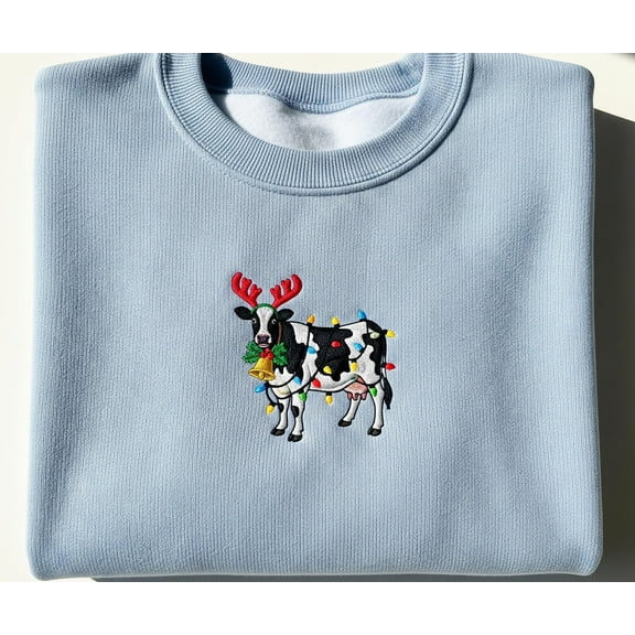 Cow Christmas Embroidered Shirt | Funny Holiday Farm Animal Tee, Mooey Xmas Top, Cute Country Christmas Gift