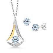 Gem Stone King 2.19 Ct Sky Blue Topaz E-F Lab Grown Diamond 925 Silver and 10K Yellow Gold Pendant and Earrings Jewelry Set