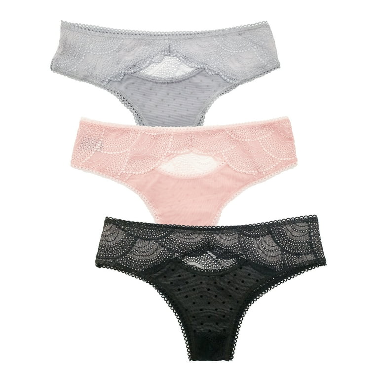 Jo & Bette 6 Pack Womens Panties Cotton Lace Thongs Underwear with Trim 