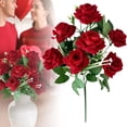 thumbnail image 2 of Artificial Roses 1 Pc 7 Heads Burnt Edge Bouquet Artificial Roses Flower with Stems Slik Fake Flowers Bouquet for Valentine's Day Home Wedding Party Decoration, 14.96 Inch, Red, 2 of 9