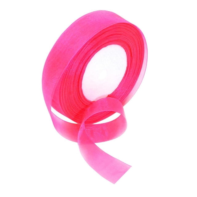 Cinta de satén transparente de poliéster de 50 yardas para embalaje de joyería y regalo. Rosa fluorescente