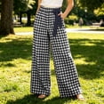 thumbnail image 2 of Women's High Waisted Plaid Wide Leg Pants Casual Elastic Waist Trousers With Pockets, 2 of 6