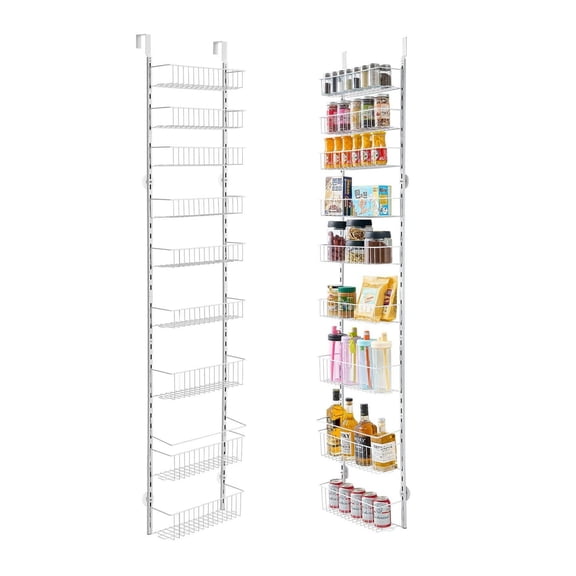 9-Tier Over Door Pantry Organizer, Adjustable Kitchen Cabinet Storage, Hanging Shelf for Spices, Cans, Laundry, Bathroom - Fits Most Doors