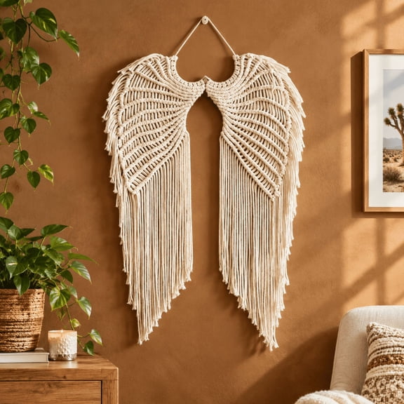 Angel Wings Macrame Wall Hanging – Gold Boho Decor for Any Room