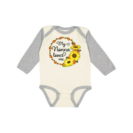 

Inktastic My Nonna Loves Me with Sunflower Wreath Gift Baby Boy or Baby Girl Long Sleeve Bodysuit
